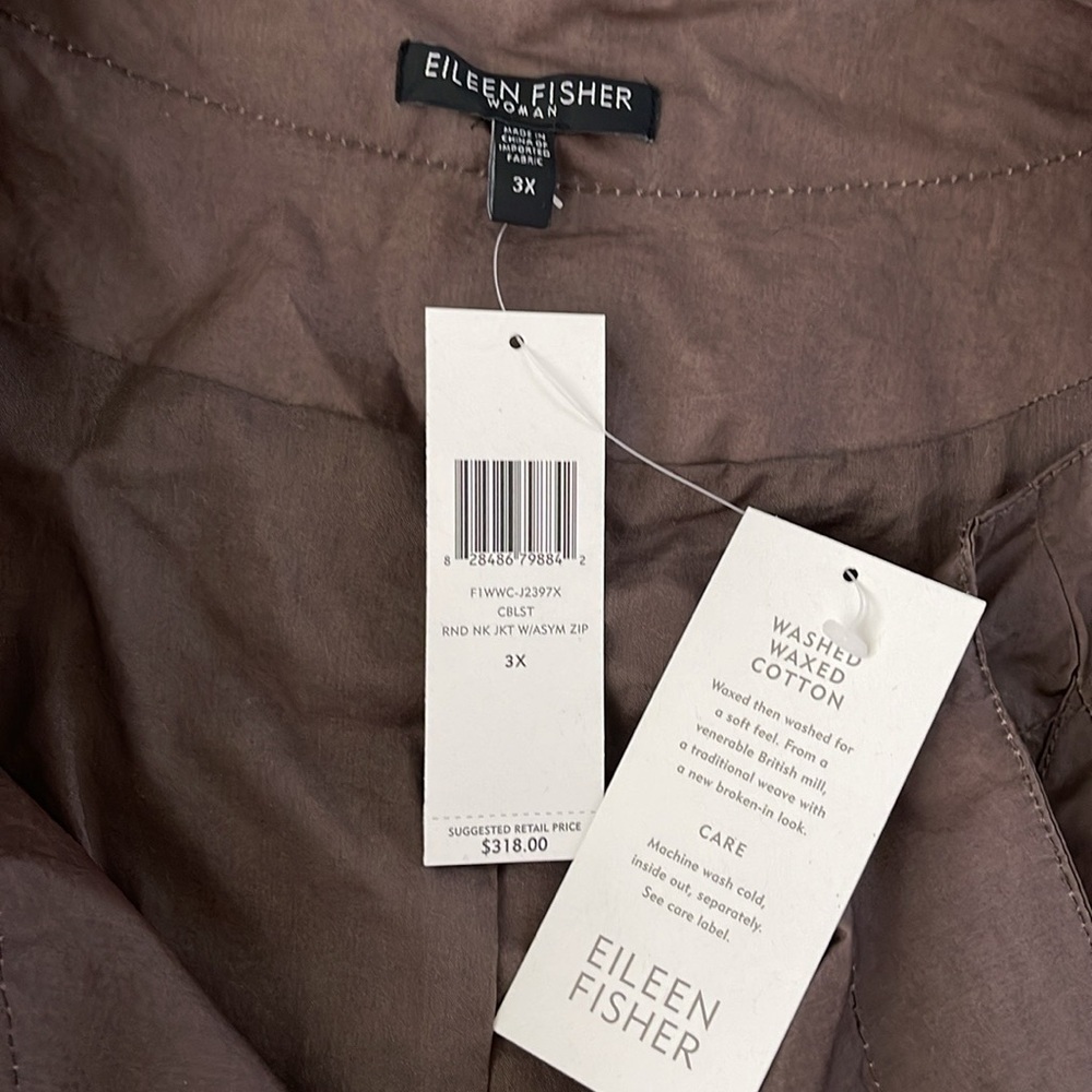 Eileen Fisher Waxed Cotton Chocolate Brown Jacket - Picture 3 of 6